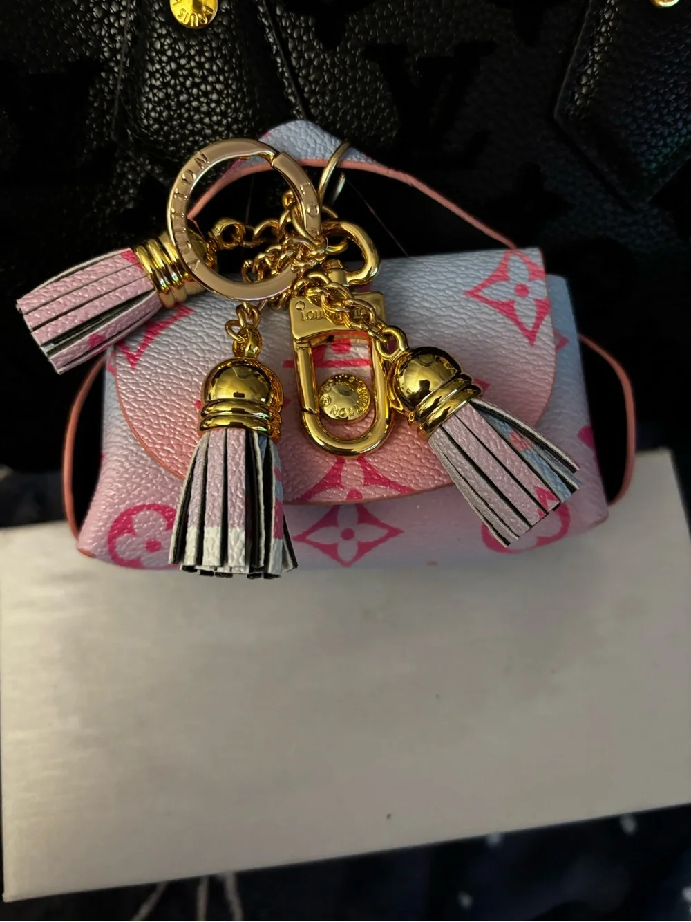 Brand New !  Pink & Light Blue Mini Monogram Key Pouch Charm 👇